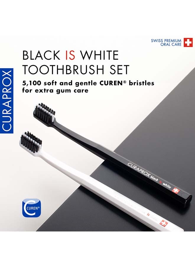 CURAPROX Black Is White Ultra-Soft Toothbrushes - Pack Of 2 I Gentle Cleaning For Brighter Teeth & Gums I Ideal For Plaque Removal I Black And White - Image 2